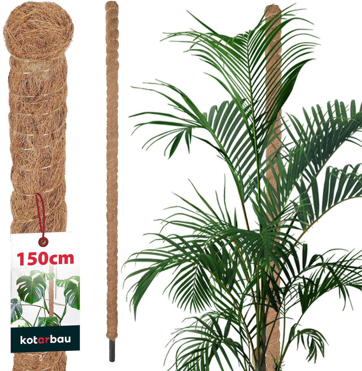 KOTARBAU® Kokosstok, Plantenstok, ⌀ 3,2 x 150 cm, Kokosstaaf, Klimhulp Monstera, Bruin, Kokosvezel, Klimhulp, Plantenstaaf, Kokosstok voor Monstera, Kokosstaaf voor Klimplanten