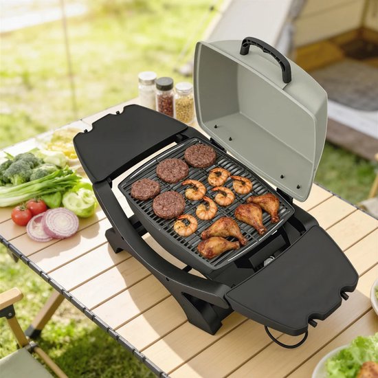 Elektrische Tafelgrill - Barbecue - Draagbare Barbecue en grill - 2,3 kW - Grillwagen - Tafelgrill - met Antiaanbaklaag, Bijzettafels, Vetopvangbak & Deksel - 102 x 48 x 38 cm - Zwart van Merkloos — afbeelding 5