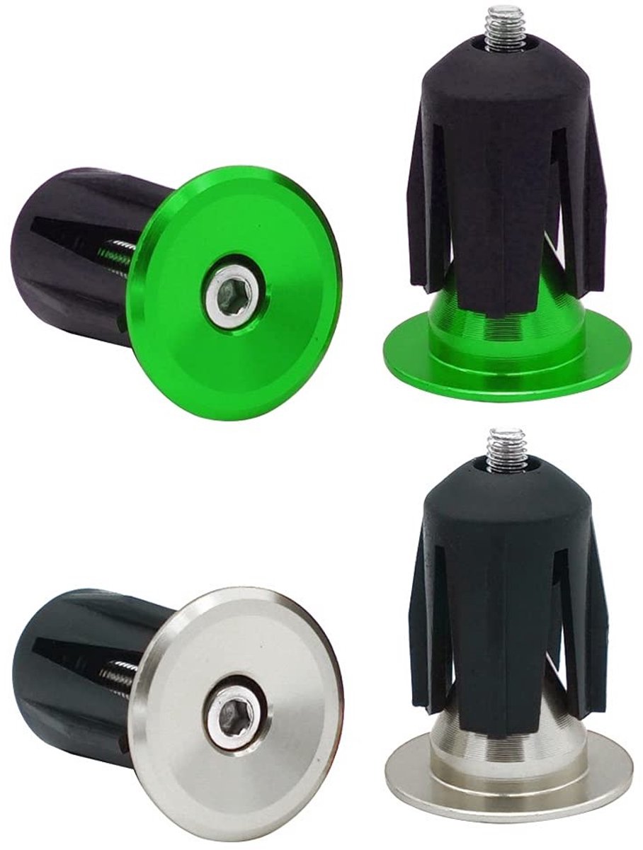 Handlebar caps voor fiets, mountainbike en BMX - 2 paar in zilver en groen, perfect voor optimale grip en stijl