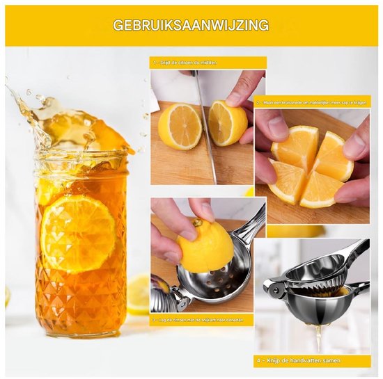 GELLDG Citruspers - Sapcentrifuge Handpresse - 22x7cm - Hoge Sapopbrengst met Gemakkelijk Drukmechanisme en Schroefgroefontwerp - Geschikt voor Citroenen en Limoenen - RVS - Bar Cocktail Accessoire van GelldG — afbeelding 4
