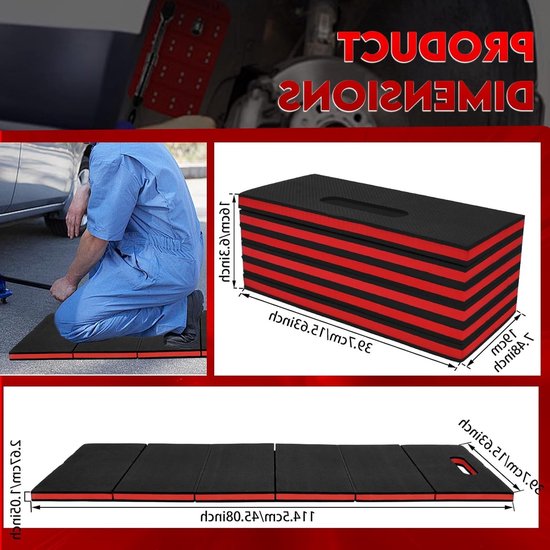 Opvouwbare ligmat - Werkmat Schuim - Comfortabel Werken - Waterdicht Antislip - 114 x 40 cm - Rood — afbeelding 2