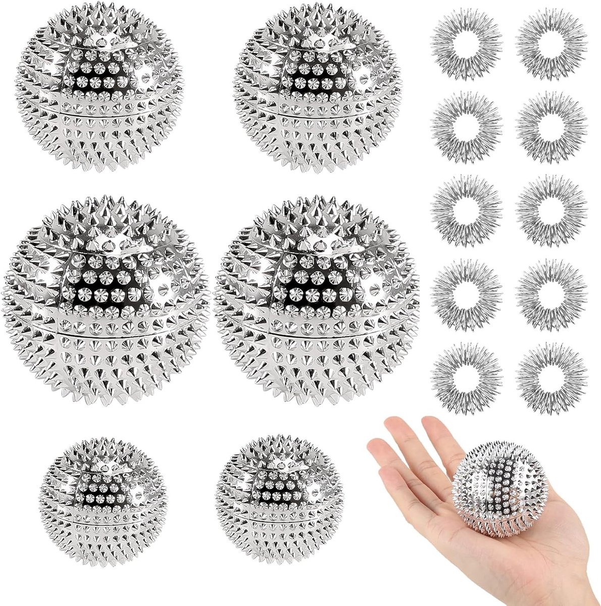 Set van 6 Magnetische Acupressuurballen met Massage Ringen voor Stressverlichting en Ontspanning - Perfect voor Hand- en Voetmassage, 32 mm/47 mm/56 mm
