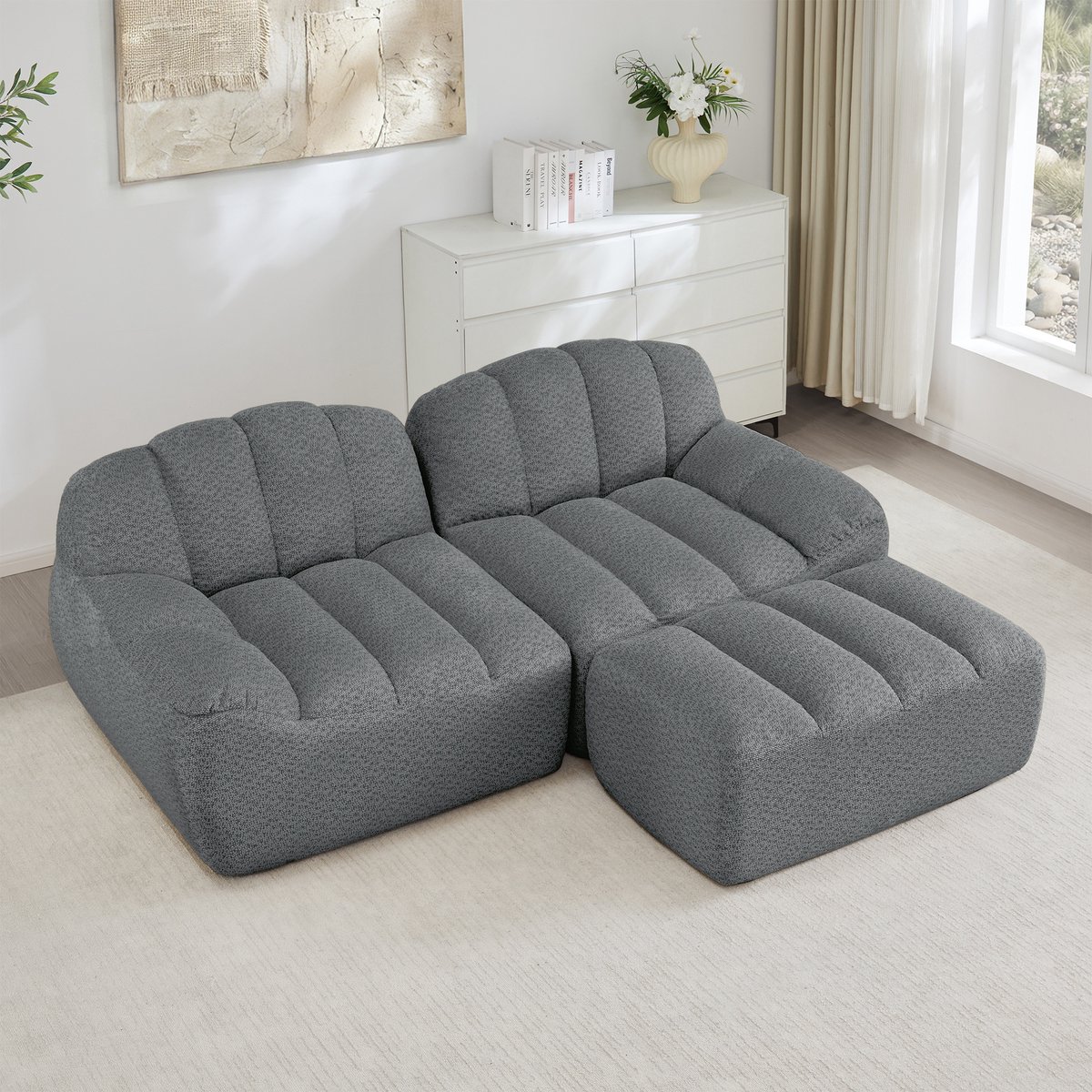 Wishdor Modulaire Hoekbank Met Ottoman - Diepe Zitting En Ergonomische Vorm - Voor Woonkam