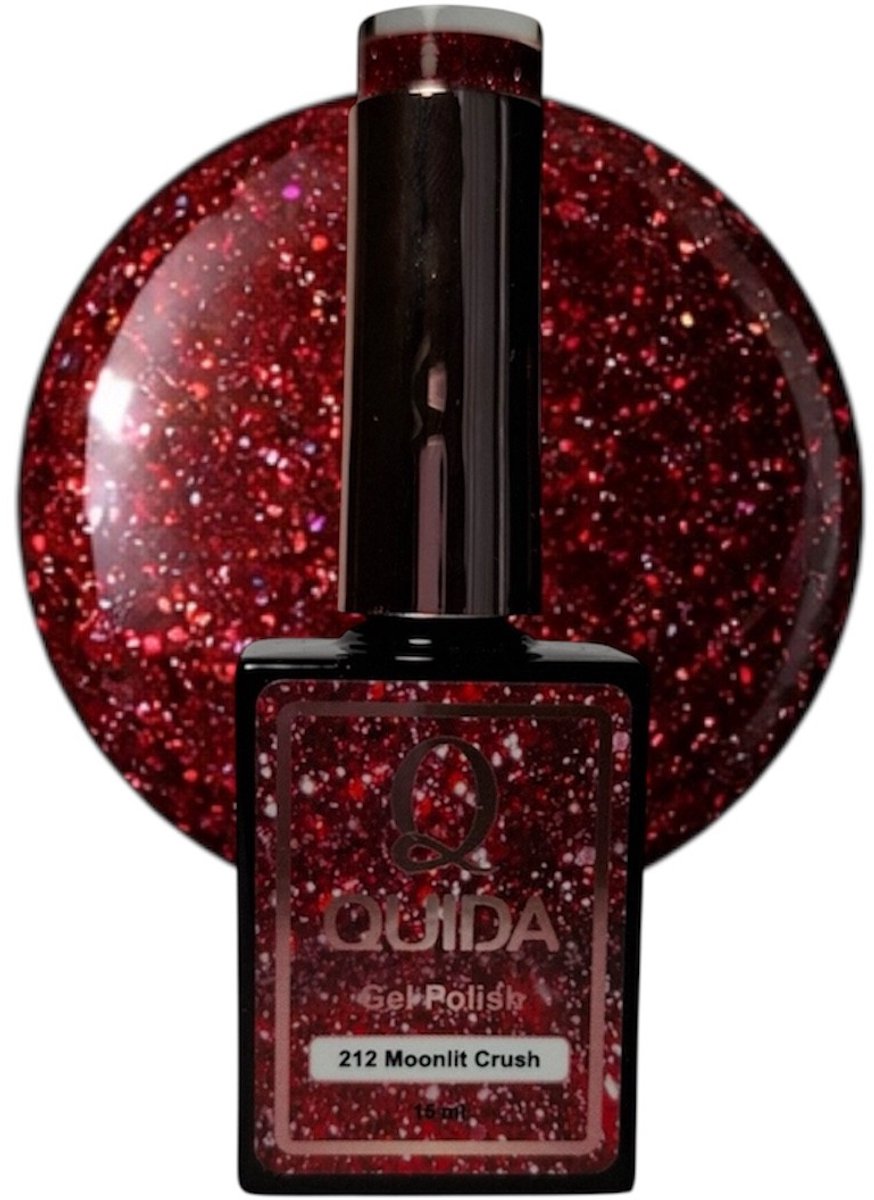 Quida Glitter Gel Polish Moonlit Crush #212 – Diepe Wijnrode Glitter met Mysterieuze Elegante Sparkle