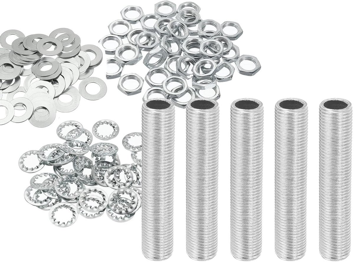 35 Pcs Lamp Tubes Kits 1/8IP Draad 2 Inch Lengte Hexagon Bevestiging Assortiment met Fuse Moeren en Wasmachines voor Plafondlampen en Doe-Het-Zelf Projecten
