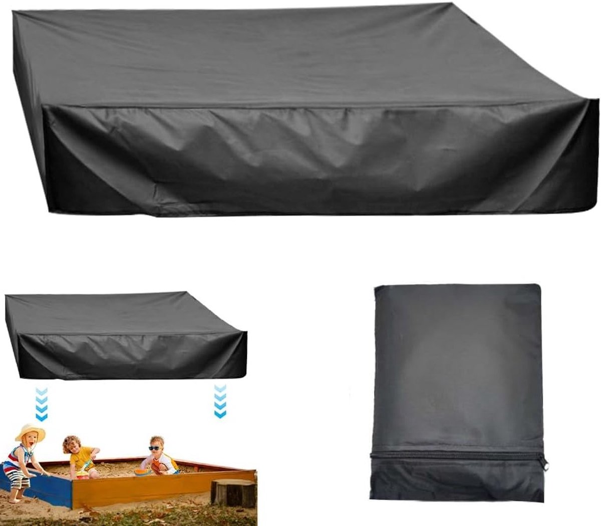 Waterdichte zandbakhoes 150 x 150 x 20 cm van Oxford stof, met trekkoord, ideaal voor zandbakken, tuinmeubelen en bescherming tegen regen en vuil