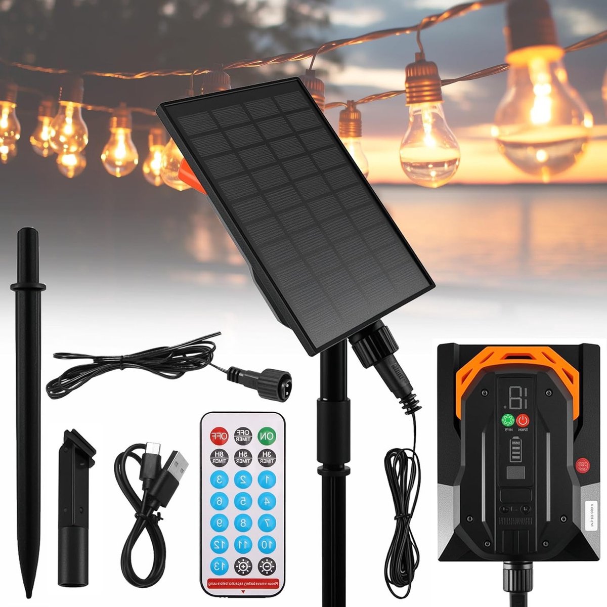 Zonne-energie String Lights Controller met Afstandsbediening, Waterdicht en Verstelbare Helderheid voor Buitensfeerverlichting en Tuindecoratie