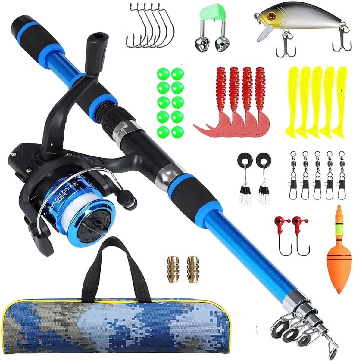 Telescopische Visspullen Set voor Kinderen, 1.8m Vissengerei met Hengel, Molens, Aas en Accessoires van Carbon Fiber