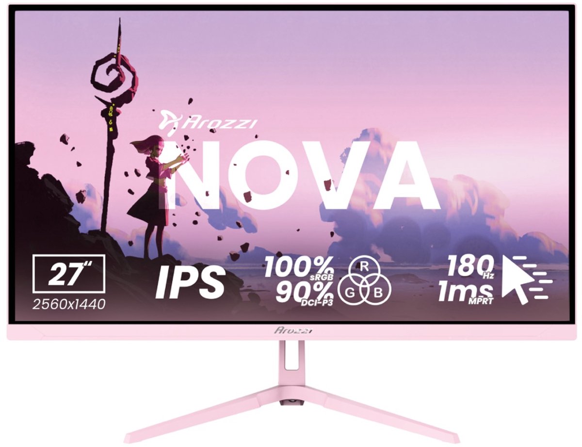 Arozzi Nova 27″ IPS Gaming Monitor – Quad HD 2560x1440 – 180Hz 1ms – Knippervrij – Roz