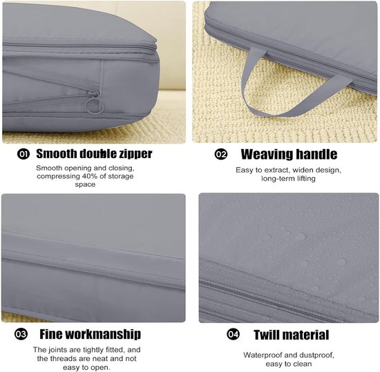 Bagage Organizers Set - Reis Cubes - Kleding Opbergen - Dubbele Ritssluiting Compressie - 4 Delig - Grijs — afbeelding 4