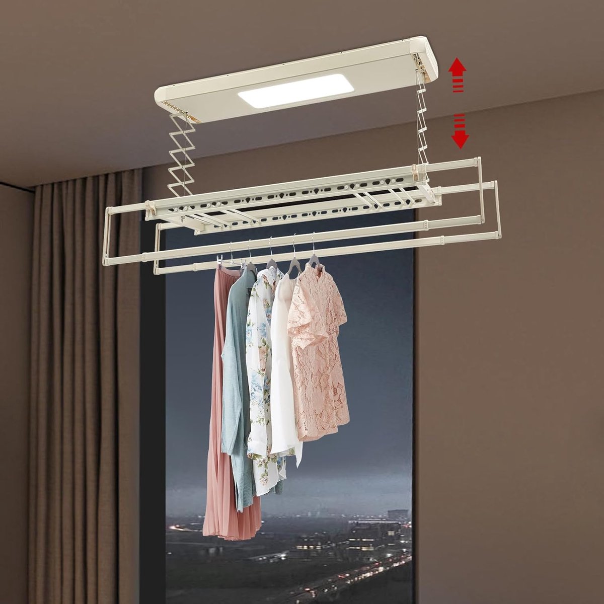 Elektrisch droogrek Wanddroger plafond Kleding drogen Met LED verlichting 130-215 cm stang