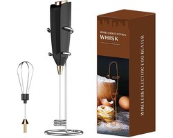 Elektrische Melkopschuimer - Koffie Mixer Garde - Cappuccino Latte Maken - Efficiënt Romig Schuim - 2 Pack - Zwart Wit