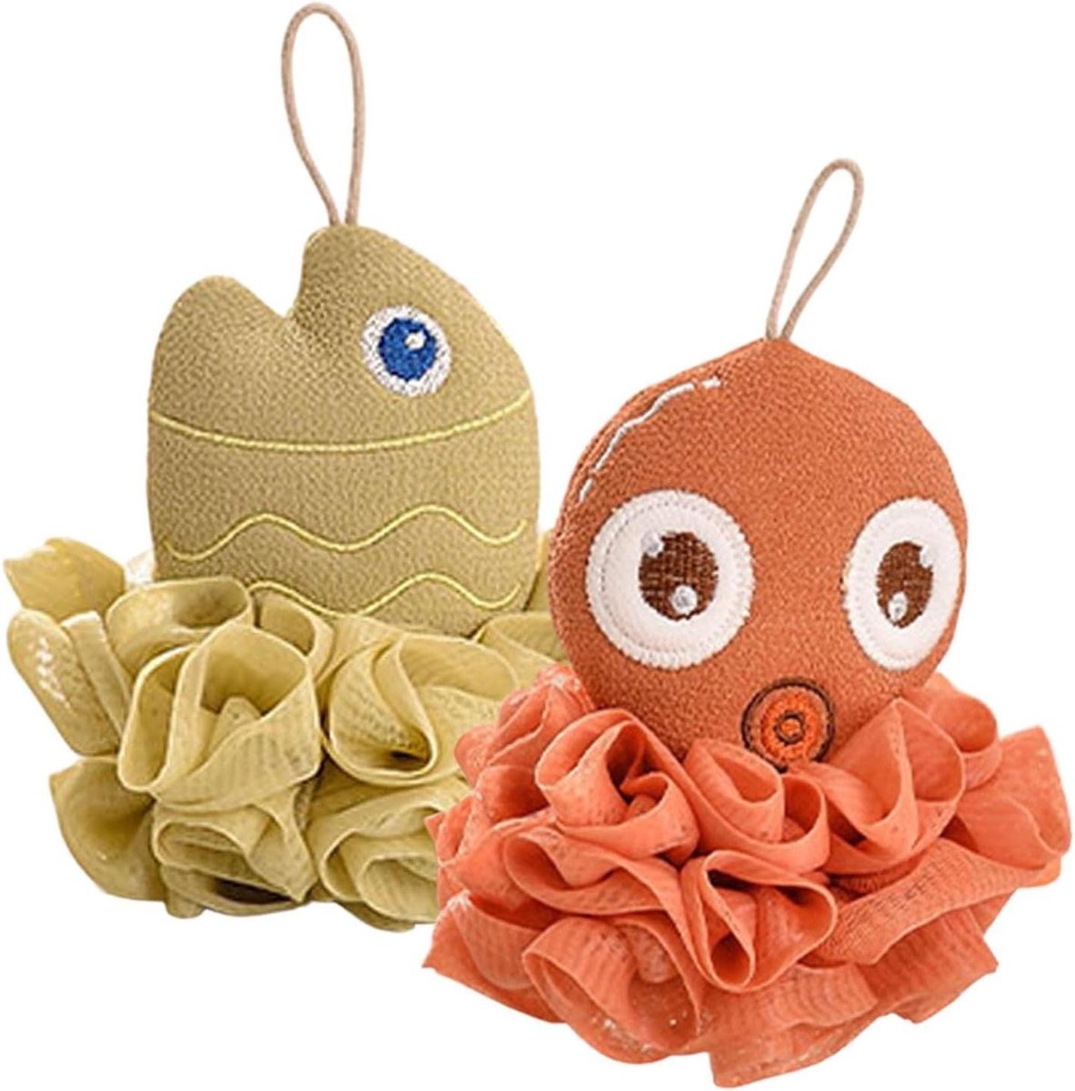 Douche Spons - Badpouf Set - Hygiënisch Reinigen - Vrolijk Zeedier Design - Set Van 2 - Multicolor