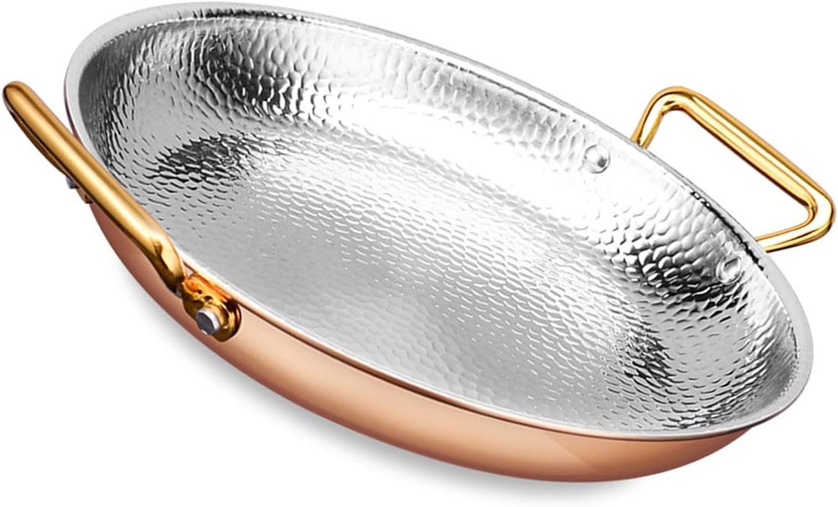 Paella Pan Koekenpan Zeevruchten Koken en Serveren Tri-Ply Roestvrij Staal 34 cm Goud