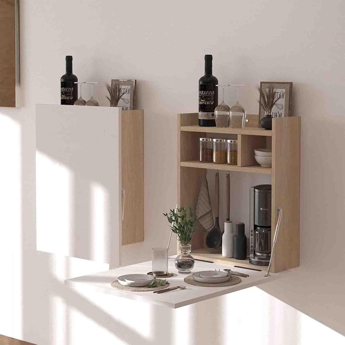Opvouwbare Tafel - Wandbureau Klaptafel - Ruimte Besparen - Met Opbergvakken - 70 x 58 cm - Wit