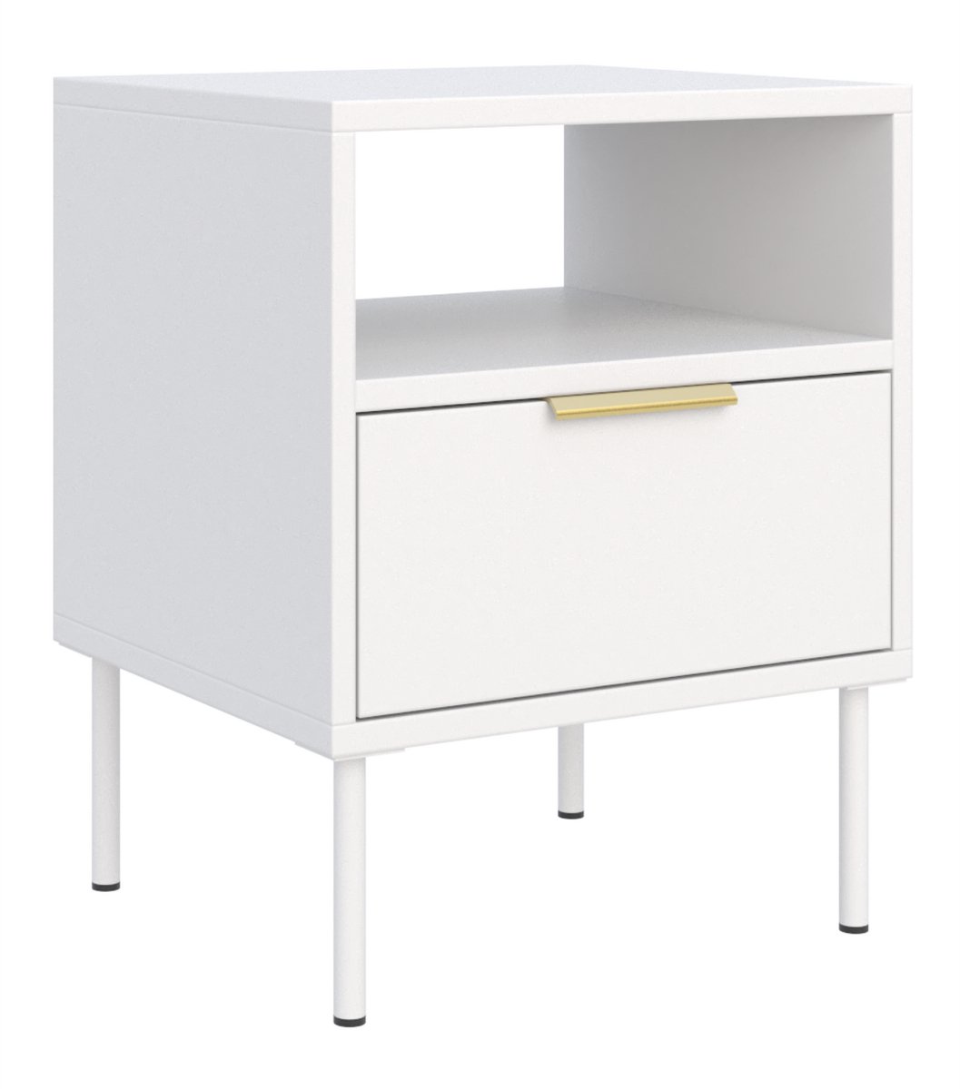 Selsey Vena – nachtkastje met lade en nis, wit, 45 cm