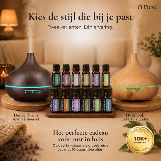 O'dor® Luchtbevochtiger - Aroma Diffuser met Geur Olie - Automatische Air Humidifier voor Slaapkamer, Babykamer, Woonkamer, Kinderkamer - Ambiance Geurdiffuser - Geurverspreider Therapie - Elektrische Ultrasone Vernevelaar & Geurverstuiver - 550ml