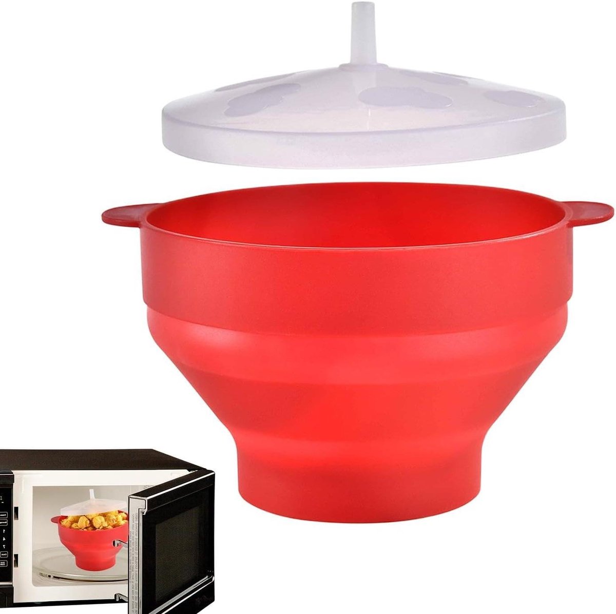 Popcorn Kom - Magnetron Popper - Snacks Maken - Opvouwbaar Ontwerp - Compact Formaat - Rood