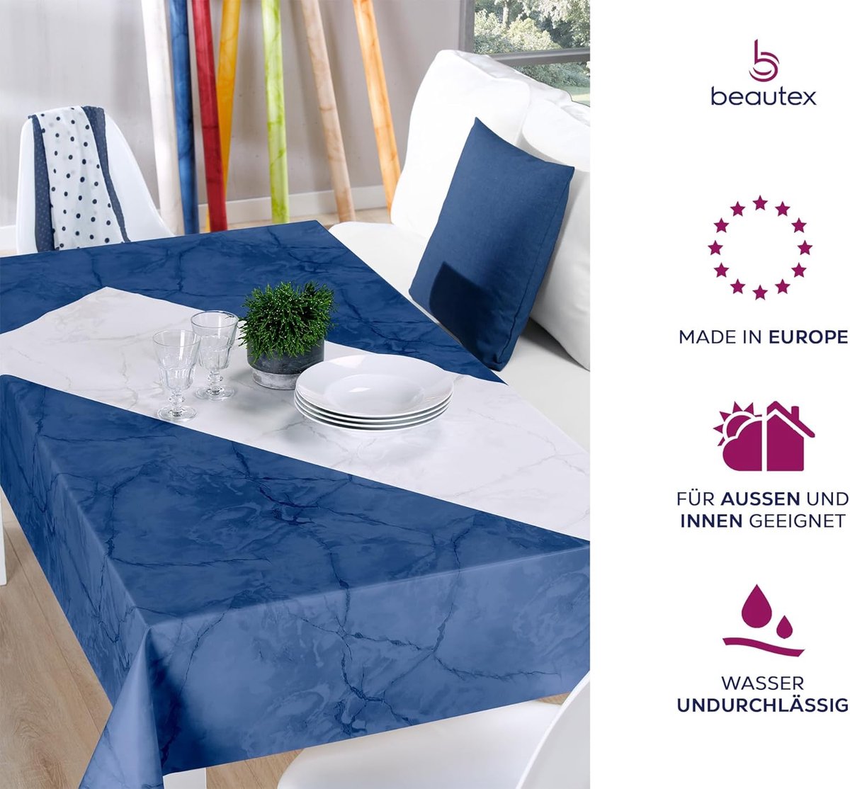 Tafelzeil glad - Afwasbaar kleed - Keukentafel beschermen - Onderkant van vlies - 140x360 cm - Donkerblauw