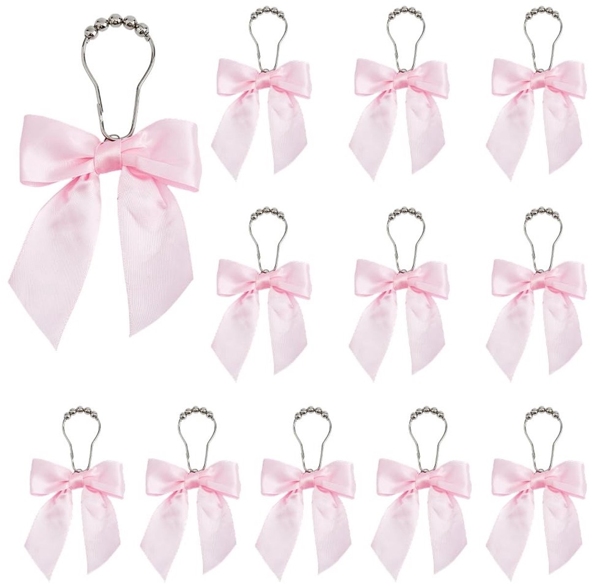 Dailygoods- Douchegordijn Haken 24 Stuks - Roze Strikringen - Decoratieve Haken - Badkamer Accessoires - Kinderkamer Decoratie - Schattig Ontwerp - Gordijnhaken