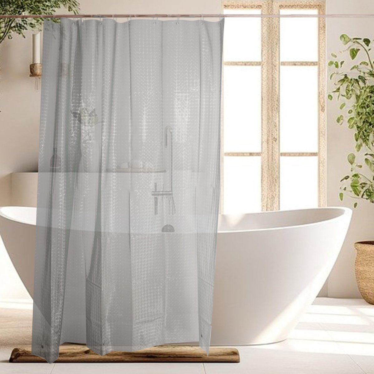 Dailygoods- Douchegordijn Waterdicht - EVA Badgordijn 180x200 cm - 12 Douchegordijnringen - 3 Gewichtsmagneten - Wasbaar - Semi-transparant
