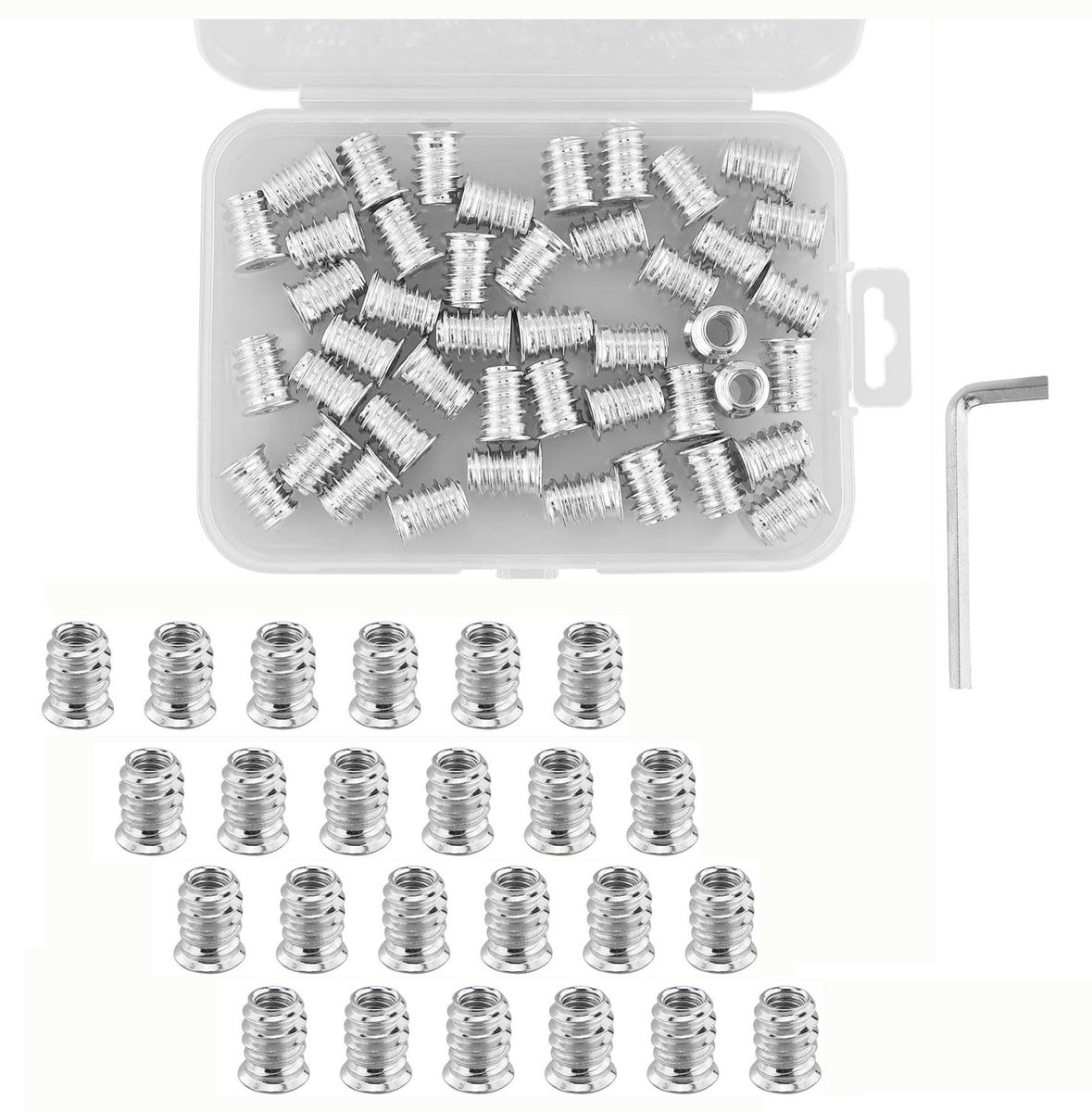 Dailygoods- Schroefdraadinzetstukken M6 x 15 mm - Set van 100 - Zeskantmoeren - Voor metaal/kunststof - Inclusief L-inbussleutel - Hoogwaardig verzinkt staal - Bevestigingsmaterialen