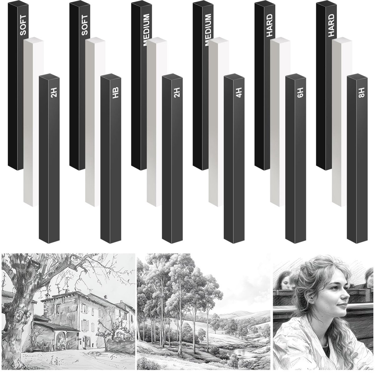 Dailygoods- Houtskoolpotloden 18 stuks - Gecomprimeerde Koolstaven - Zwart/Wit - Geschikt voor Schetsen - Hoogwaardige Kwaliteit - Comfortabel in Gebruik - Tekenpotloden