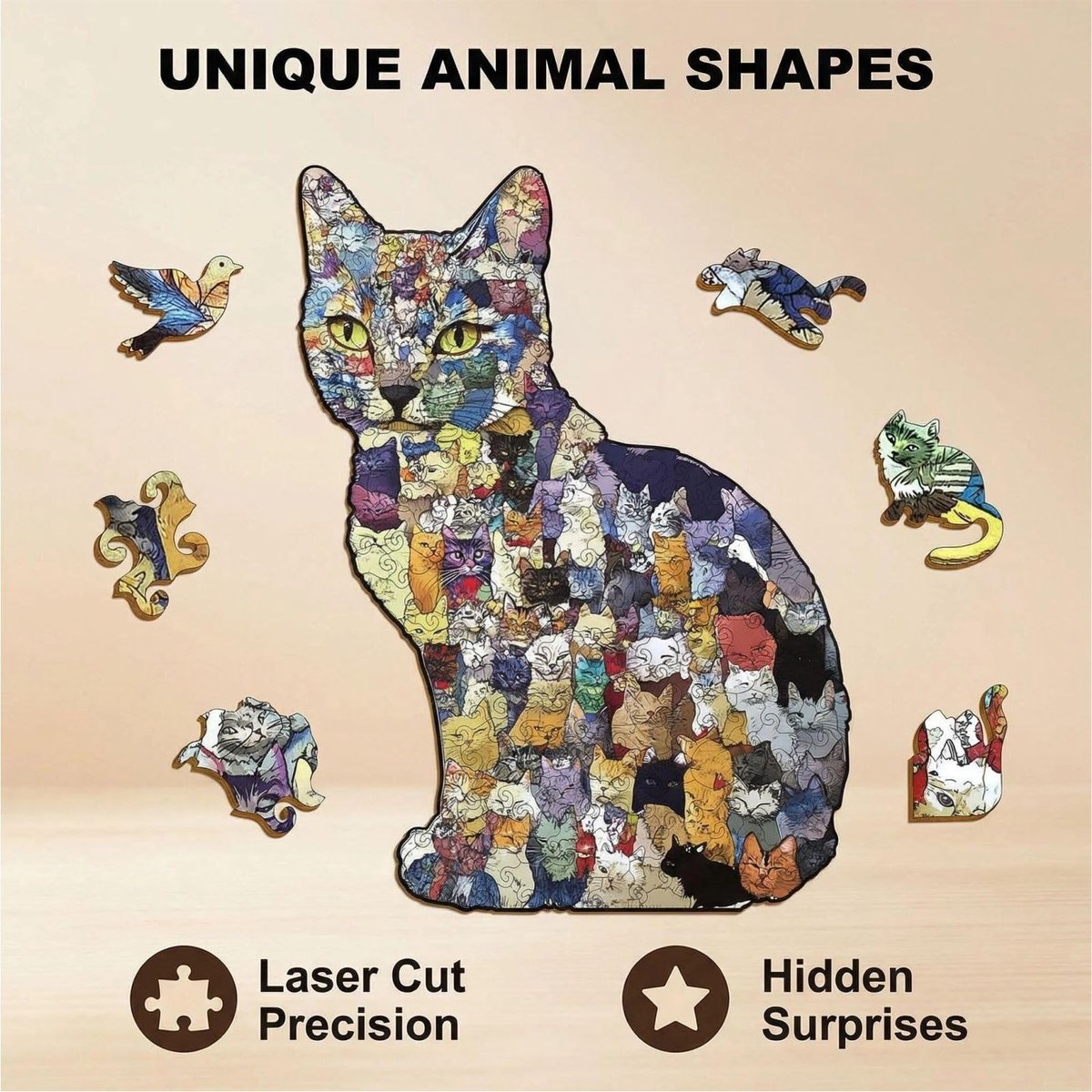 Ryoudavell - Houten Puzzel voor Volwassenen - Kattenpuzzel - Houten Puzzel - puzzel - 183 Stukjes - spaarpot volwassenen - FSC-gecertificeerd hout (Formaldehyde-vrij) -stijl - Cadeau & Decoratie - 21 x 32 cm - Niet compatibel met LEGO — cadeau in Spellen & Speelgoed - foto 4