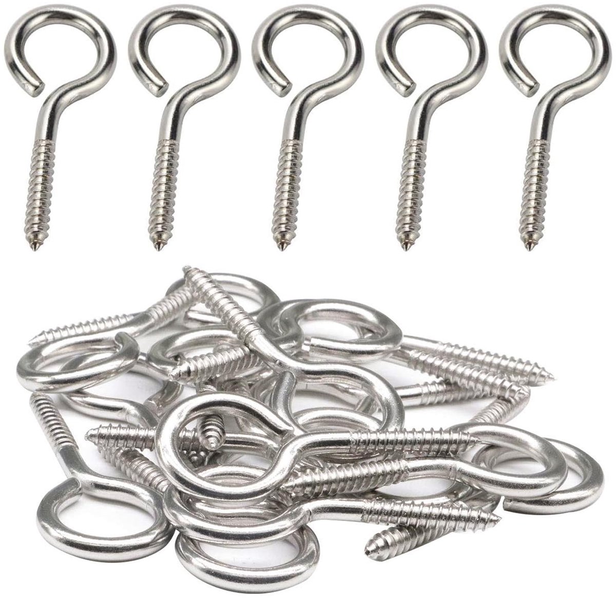 Dailygoods- Schroefogen Heavy Duty - 10 Stuks - Roestvrij Staal M5 - 65 mm - Ringschroef - Houten Schroefdraad - Voor Hangmatten/Hangstoelen - Oogschroef