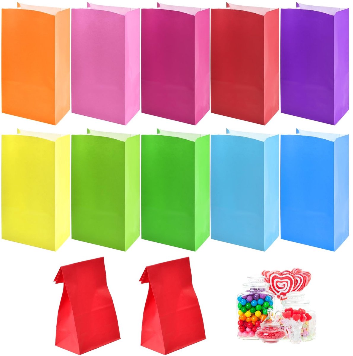 Dailygoods- Feestzakken 50 Stuks - Papieren Draagtassen - Kraftpapier - Effen Kleur - 10 Kleuren - 13x8x24cm - Papieren Zakken