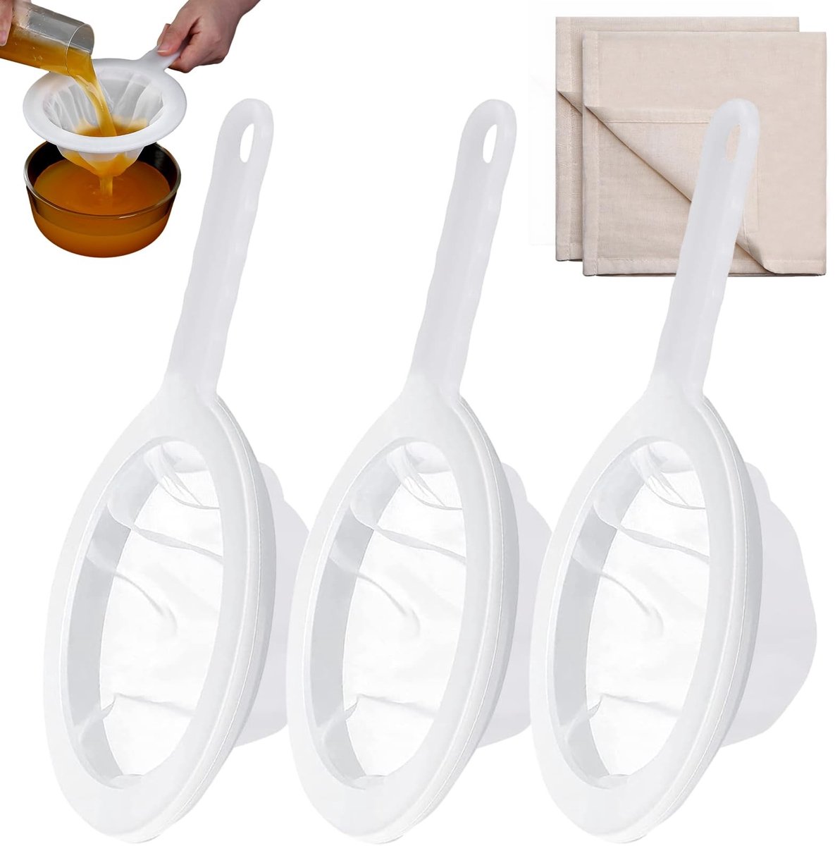 Dailygoods- Gaaszeef 3 Stuks 100/200/400 Mesh - Fijnmazige Zeef - Nylon Voedselzeef - Filterdoeken 47 x 47 cm - Hittebestendig - Handgreep met Ophangfunctie
