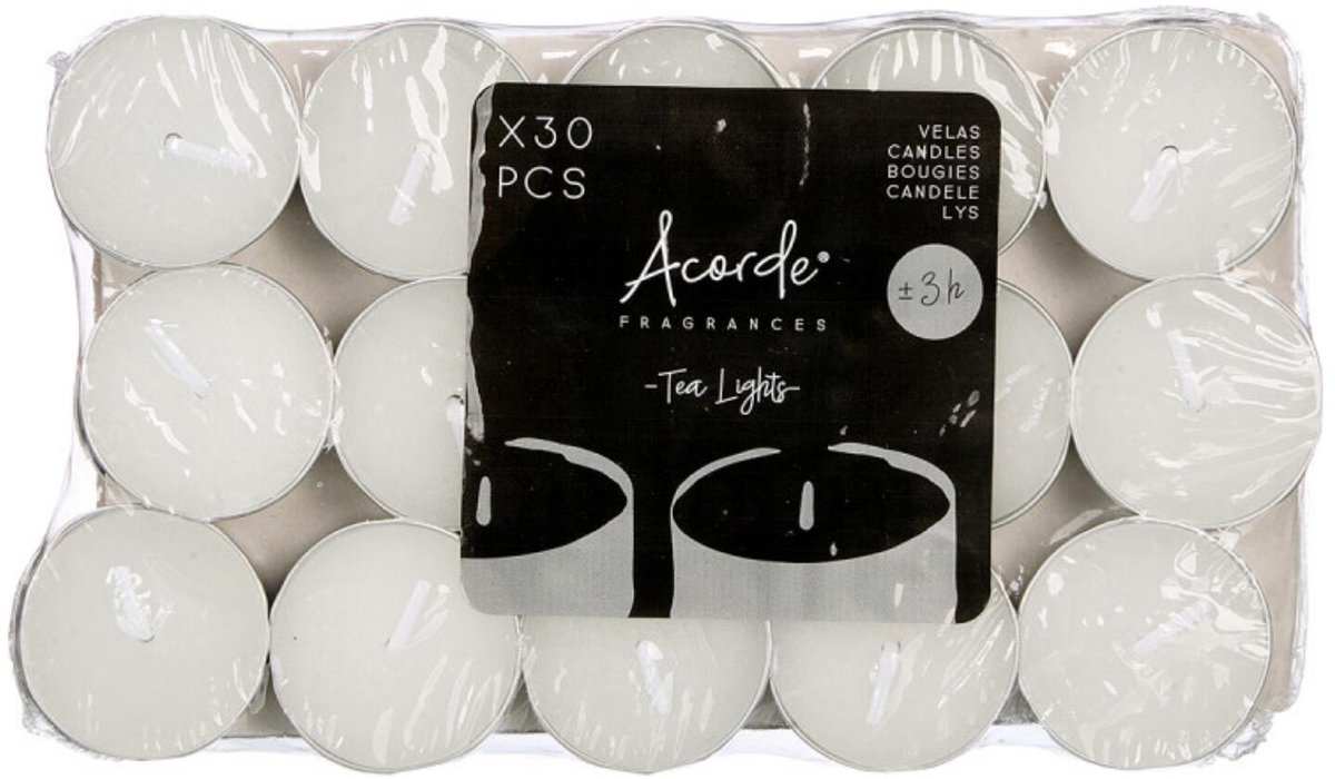 Acorde theelichtjes/waxinelichtjes - wit - 30x - 3 branduren