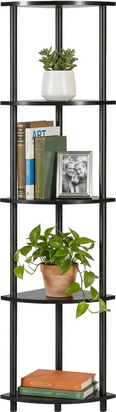 YONO Hoekkast 5 Laags - Hoekrek Opbergkast - Hoekplank Kast - Woonkamer en Keuken - Boekenkast en Plantenrek - Ruimtebesparend Vakkenkast - 150 cm - Zwart