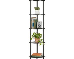 YONO Hoekkast 5 Laags - Hoekrek Opbergkast - Hoekplank Kast - Woonkamer en Keuken - Boekenkast en Plantenrek - Ruimtebesparend Vakkenkast - 150 cm - Zwart