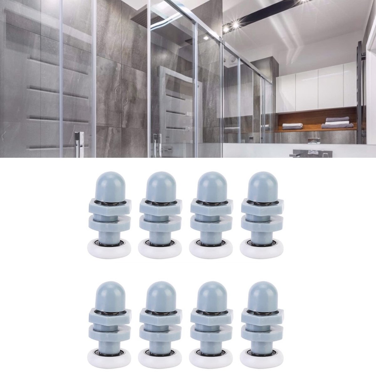 Dailygoods- Douchedeurrollen 8 Stuks - Vervangend Onderdeel - Runners/Wielen - Glazen Schuifdeur - Douchedeur Rolwiel - 20mm Diameter - Schuifdeurwielen