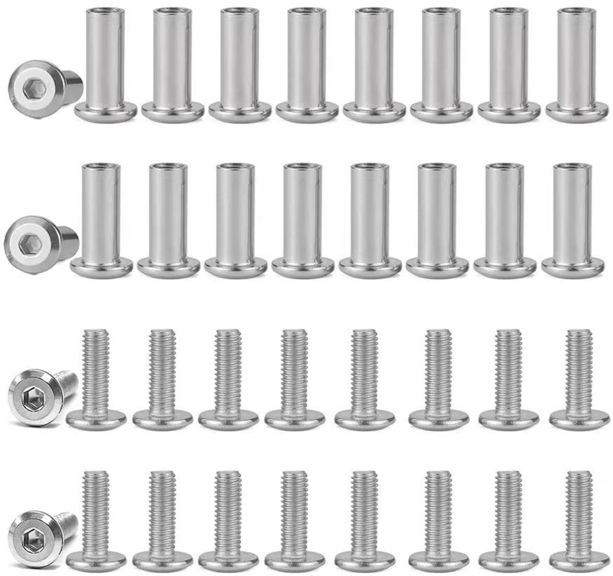 Dailygoods- Verbindingsschroeven 20 stuks - M4 x 30 mm - Roestvrij Staal A2 V2A - Meubelverbinders - Inbussleutel - Voor Kasten/Houten Planken - Meubelschroeven