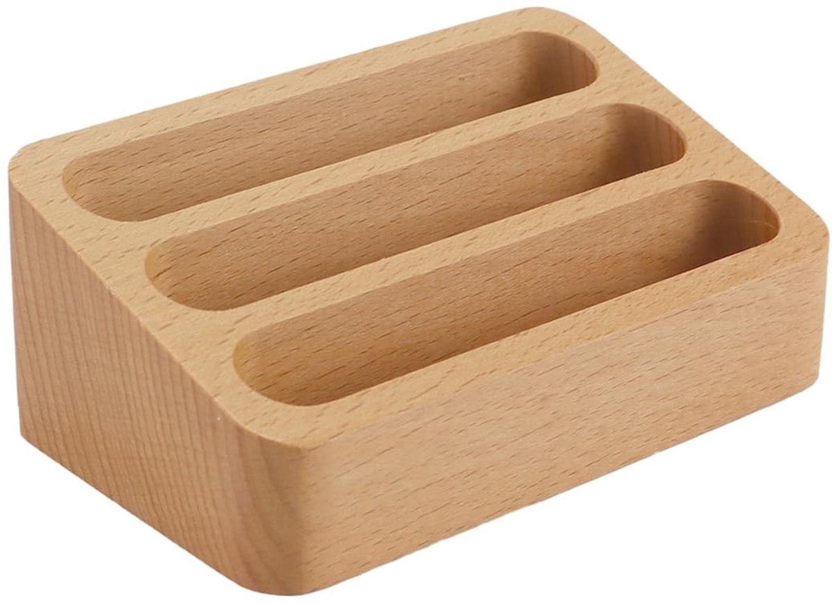 Dailygoods- Visitekaartjeshouder 3-laags - Beukenhouten Organizer - Creatief Rek - Elegant Ontwerp - Perfect voor Kantoor/Thuis - Kaartjesrek