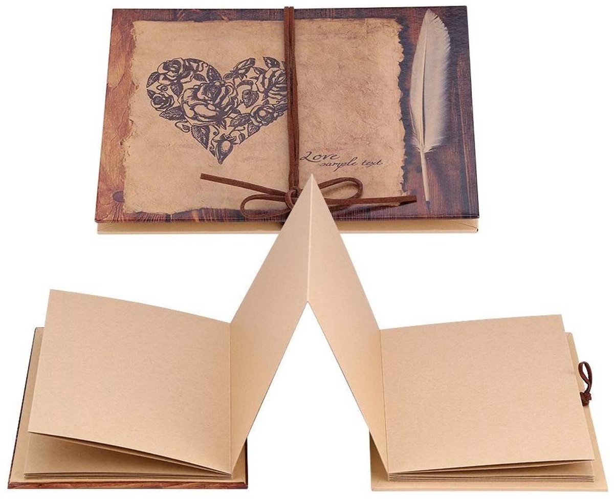 Dailygoods- Fotoalbum Vintage Stijl - Opvouwbaar 21x15 cm - DIY Plakalbum - Kraftpapier - 34 Pagina's - Handgemaakt Creatief Album - Plakboek