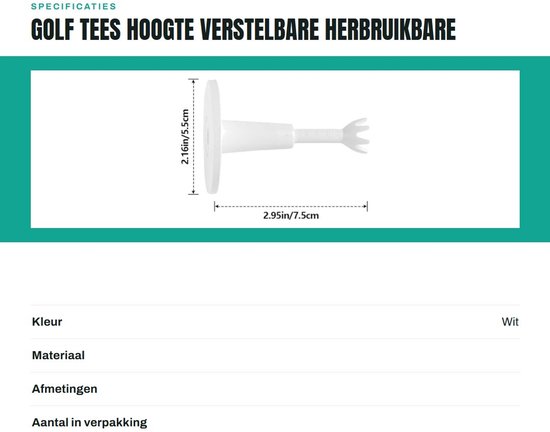 Golf Tees Hoogte Verstelbaar - 2 Stuks - Rubber - Lichtgewicht - Herbruikbaar - Stabiele Basis - 8-Punts Kroontoppen - Golfballenhouder van GOLF — afbeelding 3