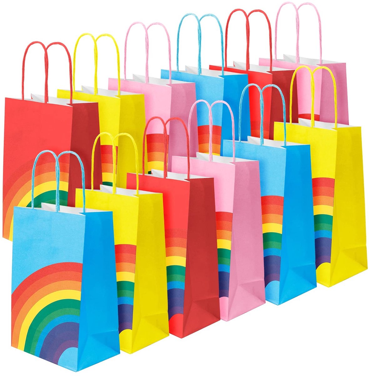 Dailygoods- Geschenkzakjes 12 Stuks - Regenboogpapier - Papieren Zakjes - Feestzakjes - Cadeautasjes - 13 x 8 x 22 cm - Veilig Materiaal - Cadeauzakjes