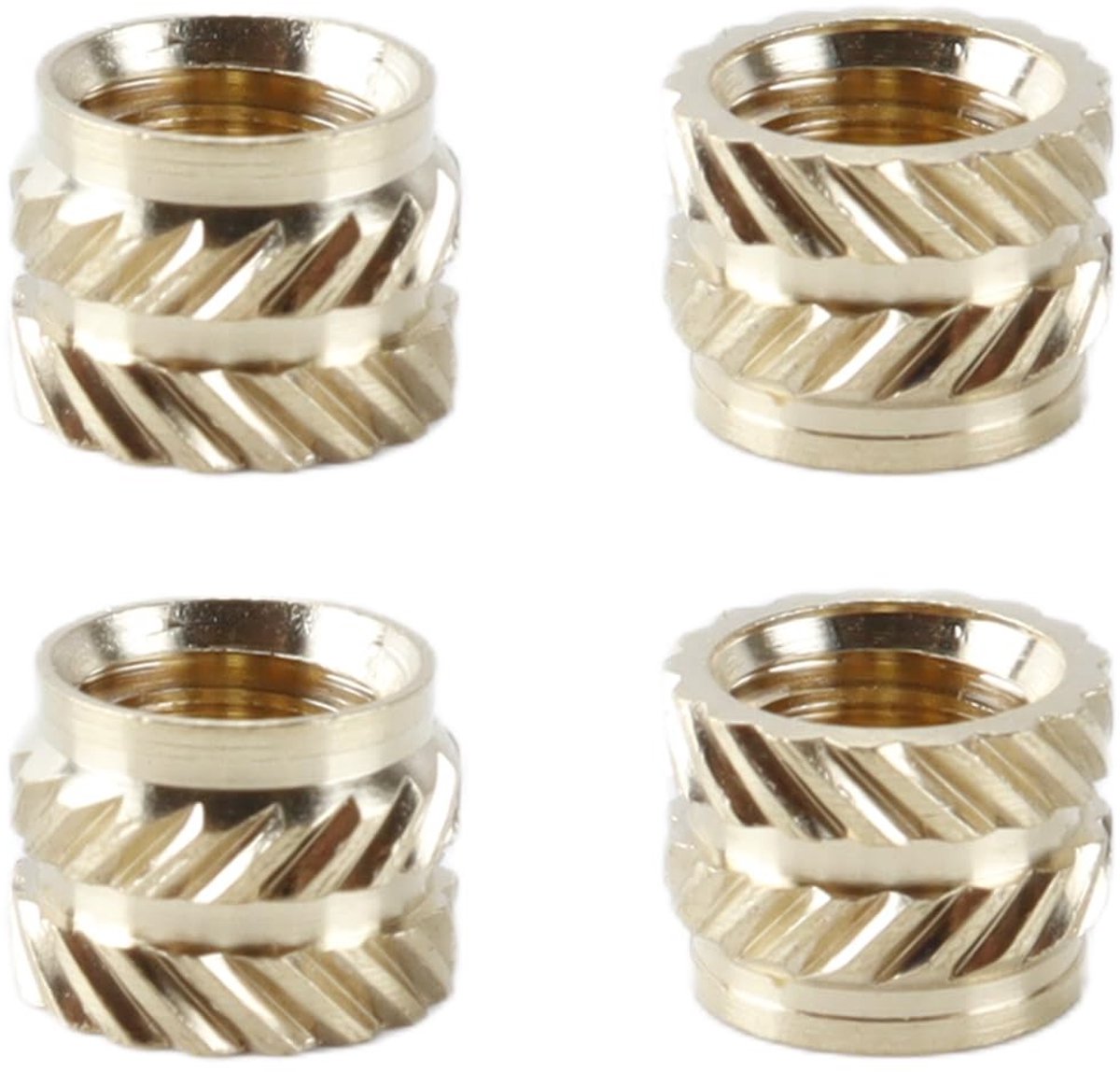 Dailygoods- Schroefdraadinzetstukken 50 Stuks - Gekartelde Moer - Messing - Buitendiameter 8mm - Hoogte 6mm - Corrosiebestendig - Schroefbus