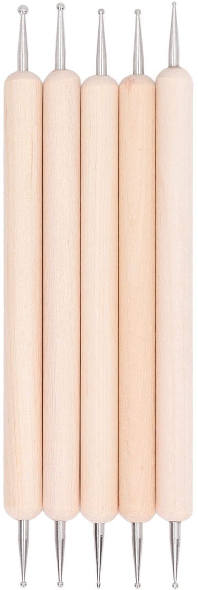 Dailygoods- Embossing Stylus Set - 5 Stuks Dotting Tools - Dubbele Kop - Houten Handvat - Roestvrij Staal - Voor Aardewerk en Sculpting - Dotting Tool