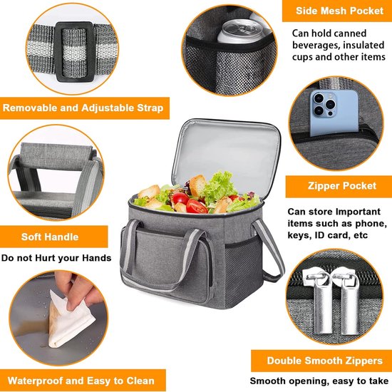 15L koeltas, picknicktas, kleine opvouwbare thermische voedseltas, geïsoleerde tas, waterdichte lunchtas voor mannen en vrouwen, koeltas voor reizen, kamperen, auto, kantoor, school, werk, Marineblauw — afbeelding 2