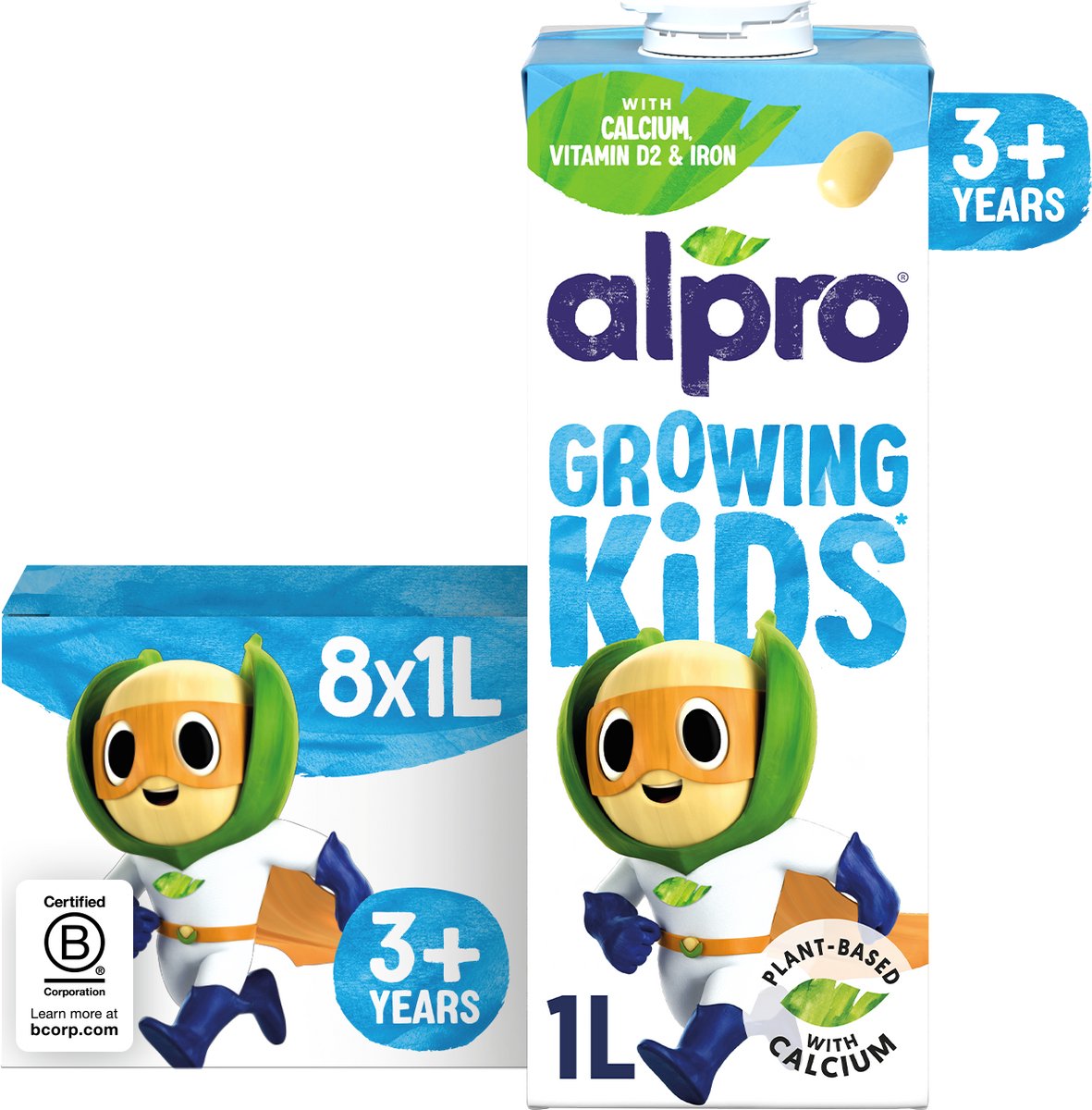 Alpro Growing Kids Drink Soja 3+ Jaar - Plantaardige Groeidrank - Met Calcium & Vitaminen - 8 x 1L