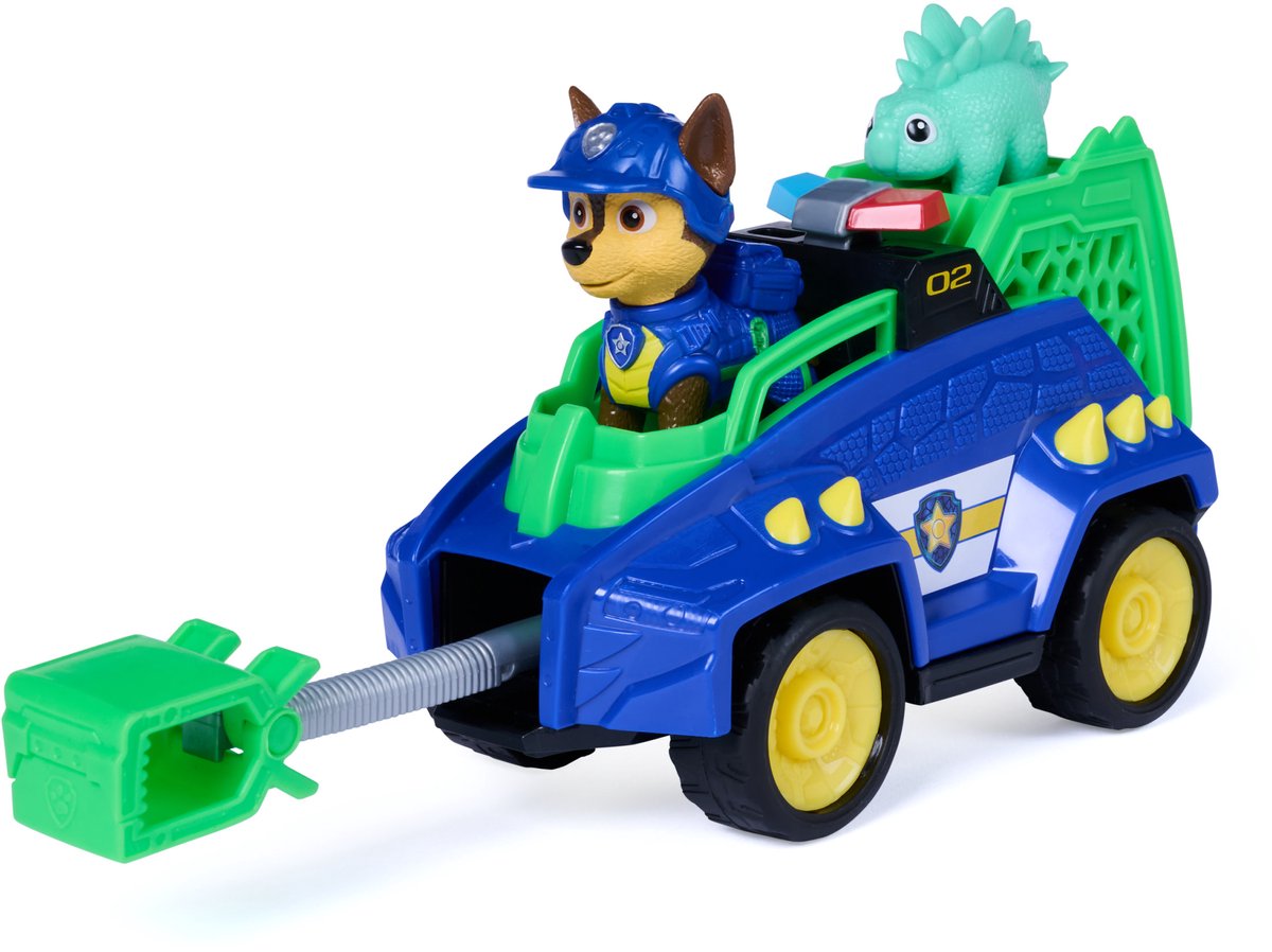 PAW Patrol- De Dino Film - Chase's Dino Rescue Cruiser Voertuig - Met klauw met veermechanisme en 2 actiefiguren — cadeau in Spellen & Speelgoed - foto 3