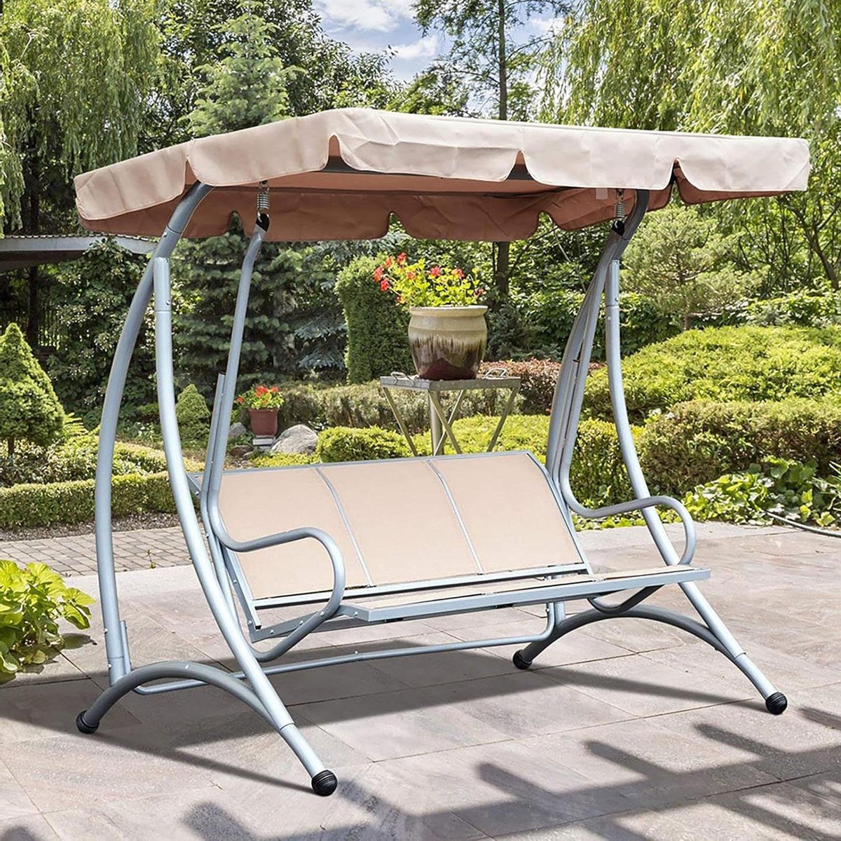 Annadue Waterdichte Hoes voor Schommelzitje, Regendichte Anti-stofbeschermer voor Buitenschommeling, Duurzame Hoes Terrasmeubilair, Zwarte Schommelzitjebeschermer Tuin (Beige)