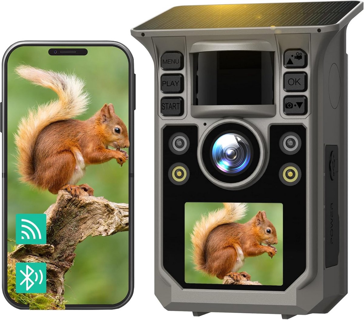 Wildcamera met app - Bewakingscamera buiten - Dieren observeren - Full colour nachtzicht - 4K 64MP - Bruin