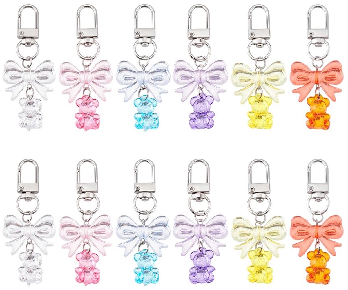 Dailygoods- Sleutelhanger 12 Stuks - Macaron/Sleutelhanger Beer - Charms/Tas Hanger - Acryl/Accessoires - Lichtgewicht/Verstelbaar - 6 Kleuren - Tasbedel