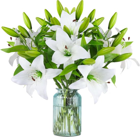 Kunstbloemen Lelies - Nep bloemen - Decoratie Huis - Realistisch Uiterlijk - 9 Stuks 35cm - Wit