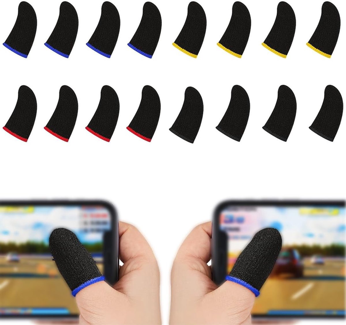 Dailygoods- Vingermanchetten 16 stuks - Professionele Gaming Accessoires - Mobiele Telefoon - Antislip - Hoogwaardige Materialen - Geleidende Vezels - Gaming Sleeves